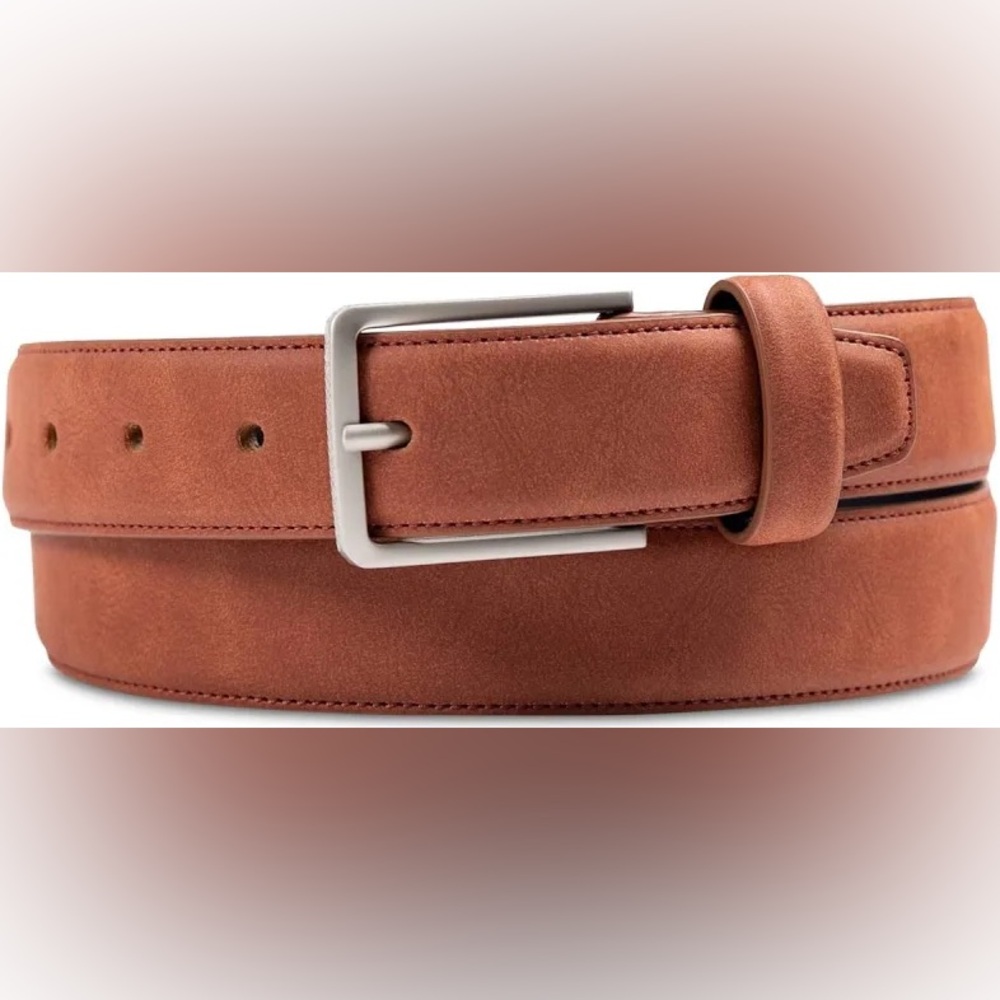 Alfani Rust Leather Belt with Silver Buckle